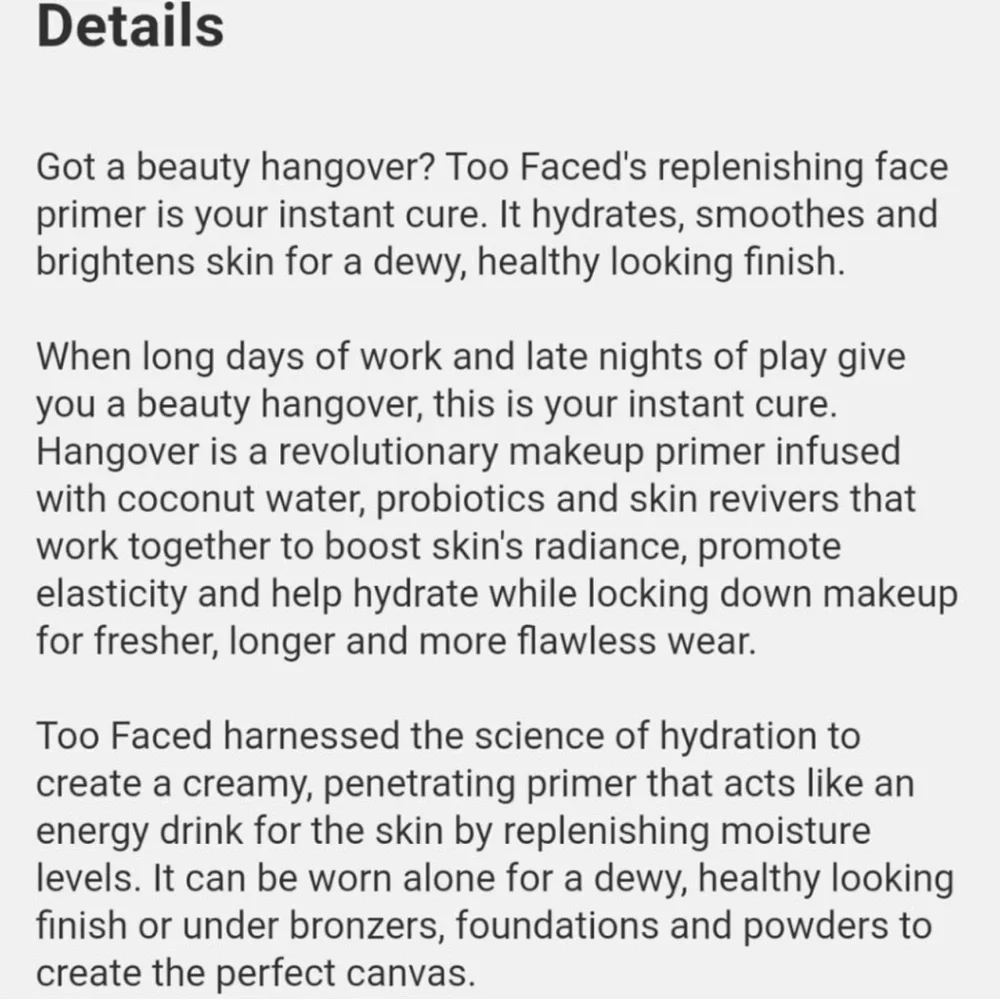Too Faced Hangover Replenishing Face Primer | New In Box Full Size